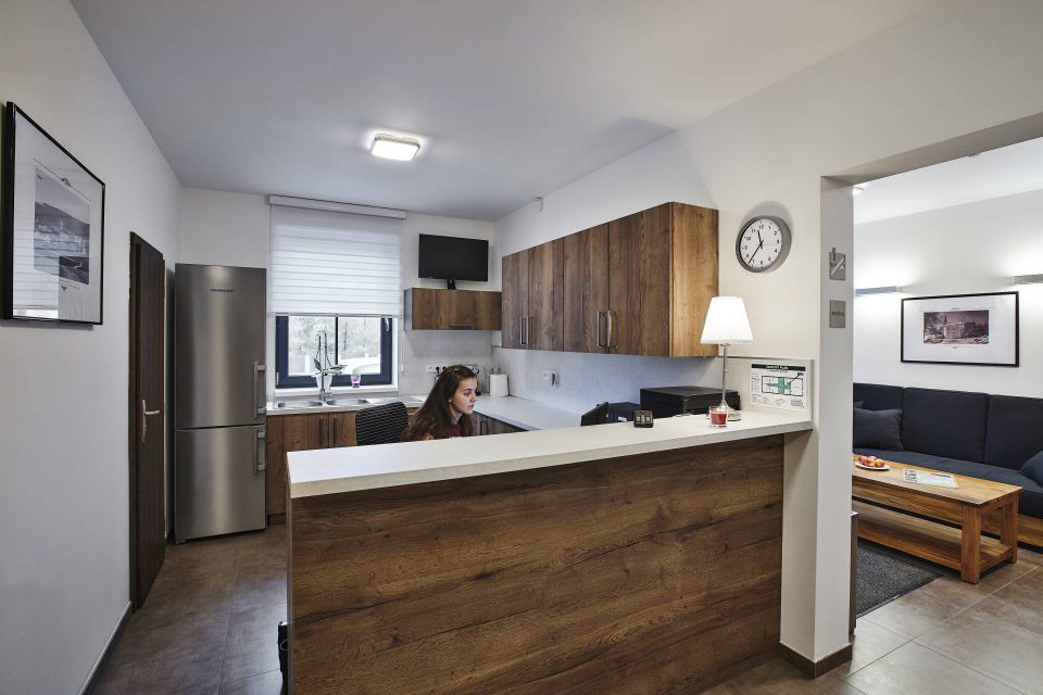 Reception and kitchenette